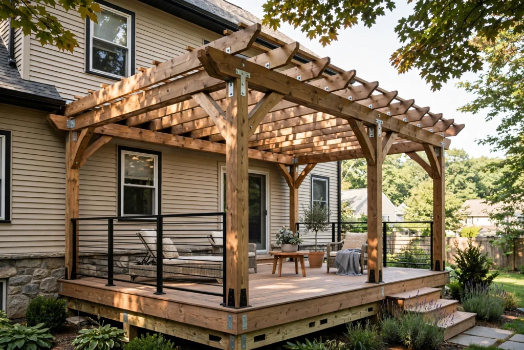 Pergolas and Deck Shade Structures: residential deck design and construction example