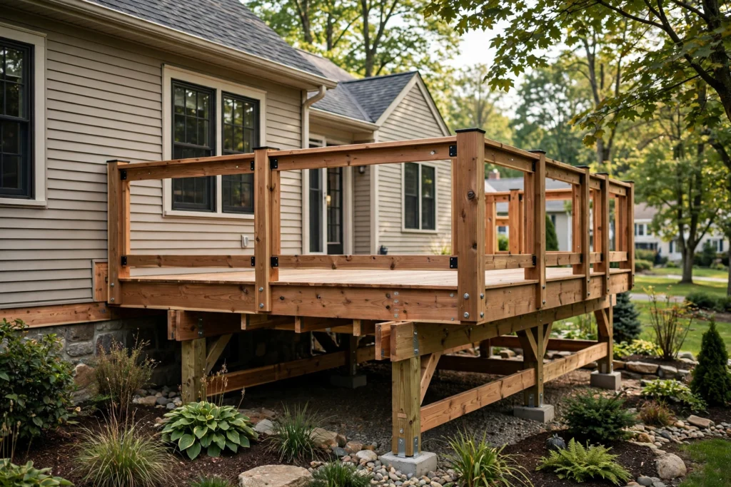 Wood Deck Building: residential deck design and construction example